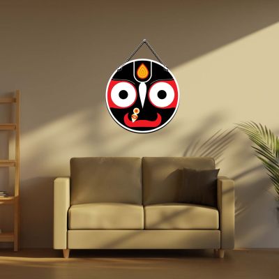 Lord Jagannath Face Round Wooden Wall Hanging Traditional Puri Jagannatha Spiritual Decor for Pooja Room, Home Entrance, and Living Room Positive Energy Vastu Art Devotional Gift